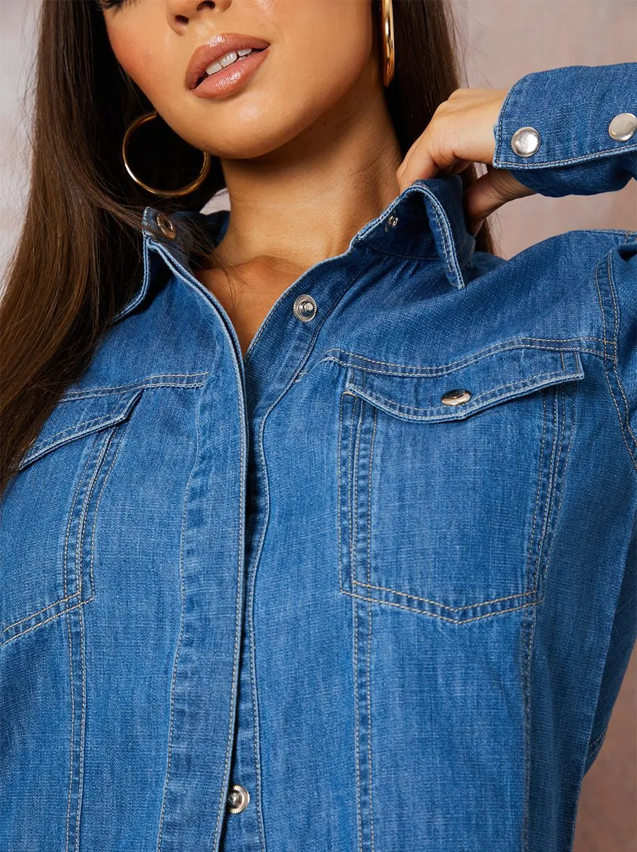 Long Sleeve Denim Shirt in Blue sold by Chi Chi London product image thumbnail 4