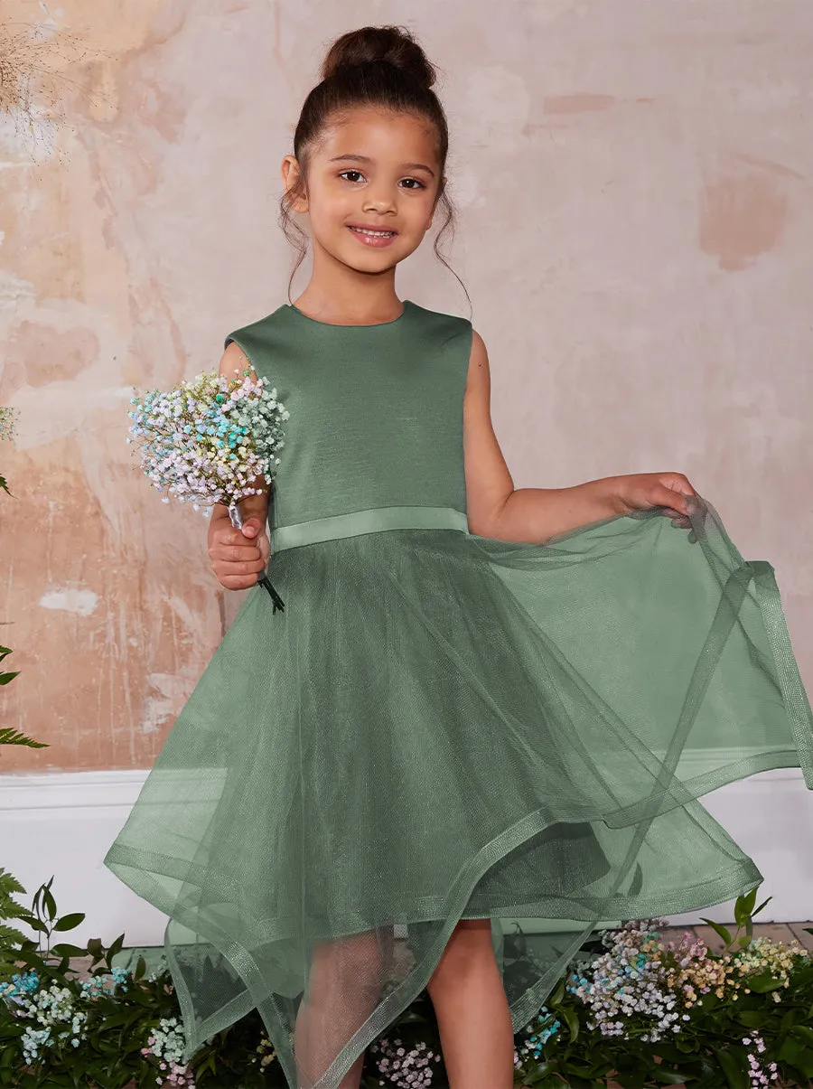 Girls Tulle Skirt Dress with Bow Back in Green sold by Chi Chi London product image thumbnail 5