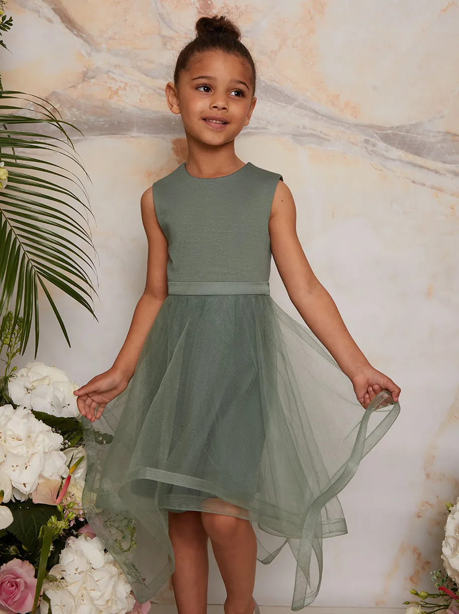 Girls Tulle Skirt Dress with Bow Back in Green sold by Chi Chi London product image thumbnail 4