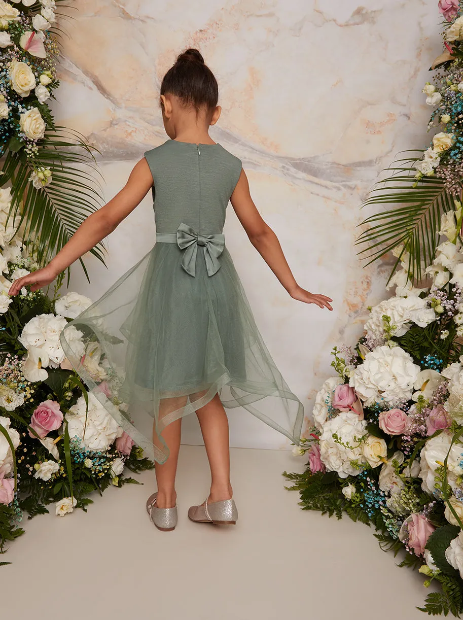 Girls Tulle Skirt Dress with Bow Back in Green sold by Chi Chi London product image thumbnail 3