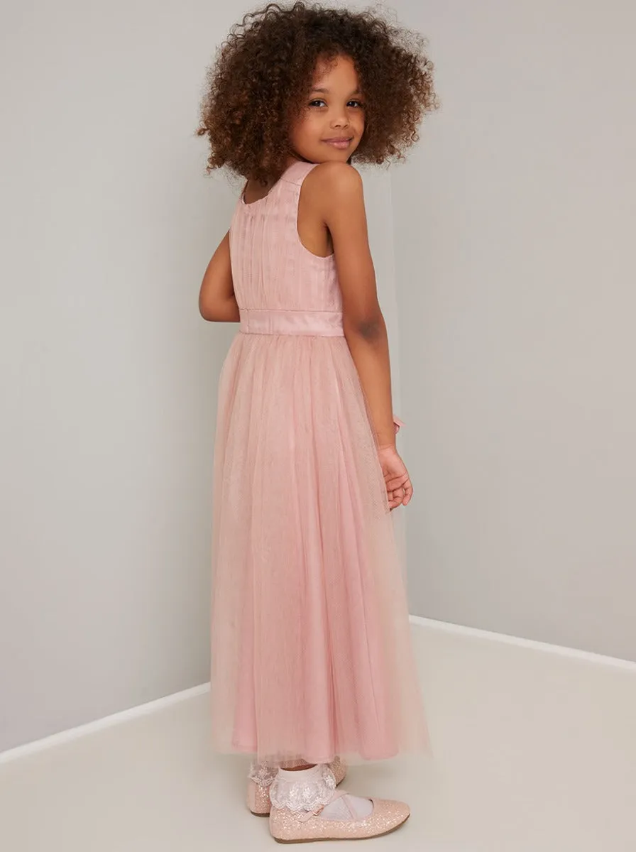 Girls 3D Floral Tulle Flowergirl Maxi Dress in Pink sold by Chi Chi London product image thumbnail 4