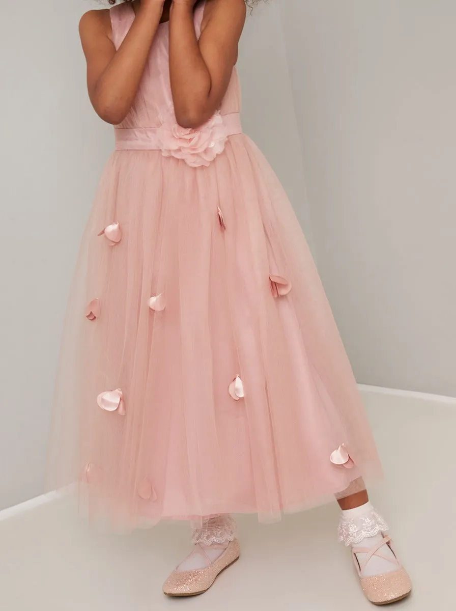 Girls 3D Floral Tulle Flowergirl Maxi Dress in Pink sold by Chi Chi London product image thumbnail 2