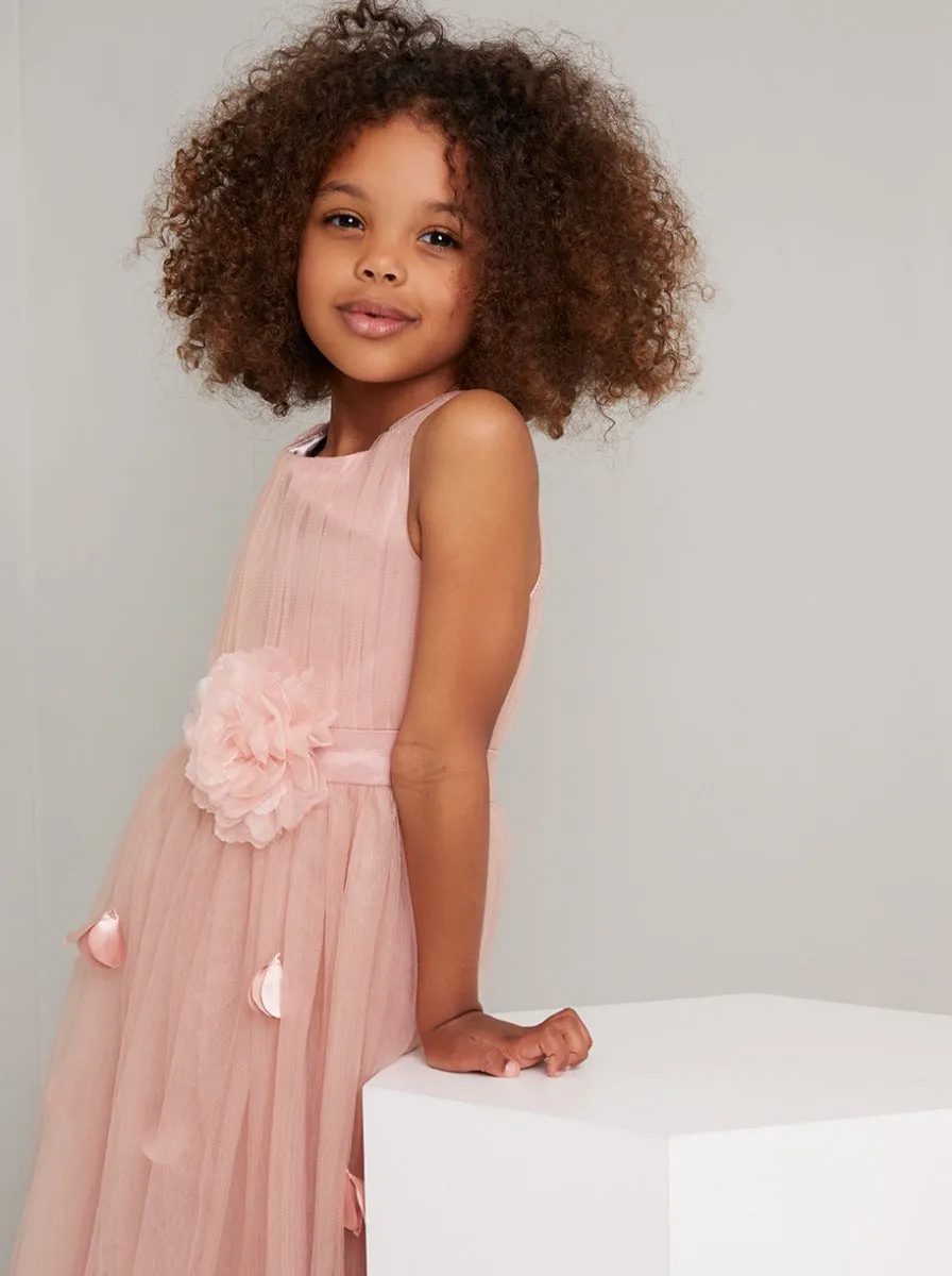 Girls 3D Floral Tulle Flowergirl Maxi Dress in Pink sold by Chi Chi London product image thumbnail 3