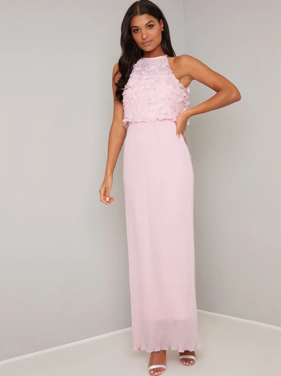 Floral Overlay Bodice Pleat Maxi Dress in Pink sold by Chi Chi London product image thumbnail 3