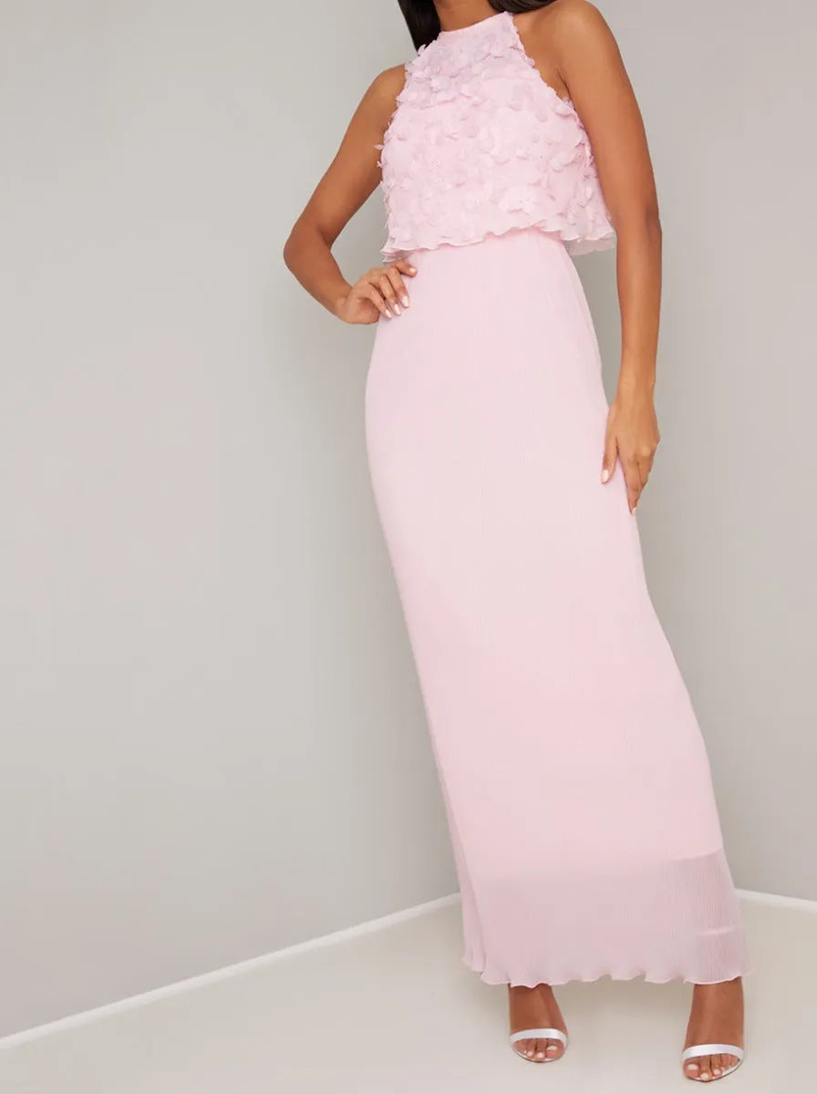 Floral Overlay Bodice Pleat Maxi Dress in Pink sold by Chi Chi London product image thumbnail 4