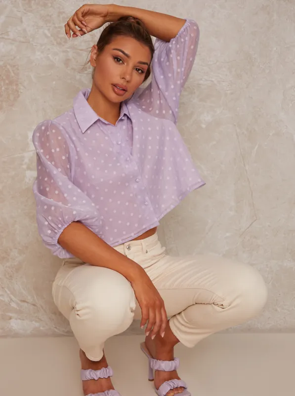 Sheer Polka Dot Balloon Sleeve Shirt in Lilac sold by Chi Chi London