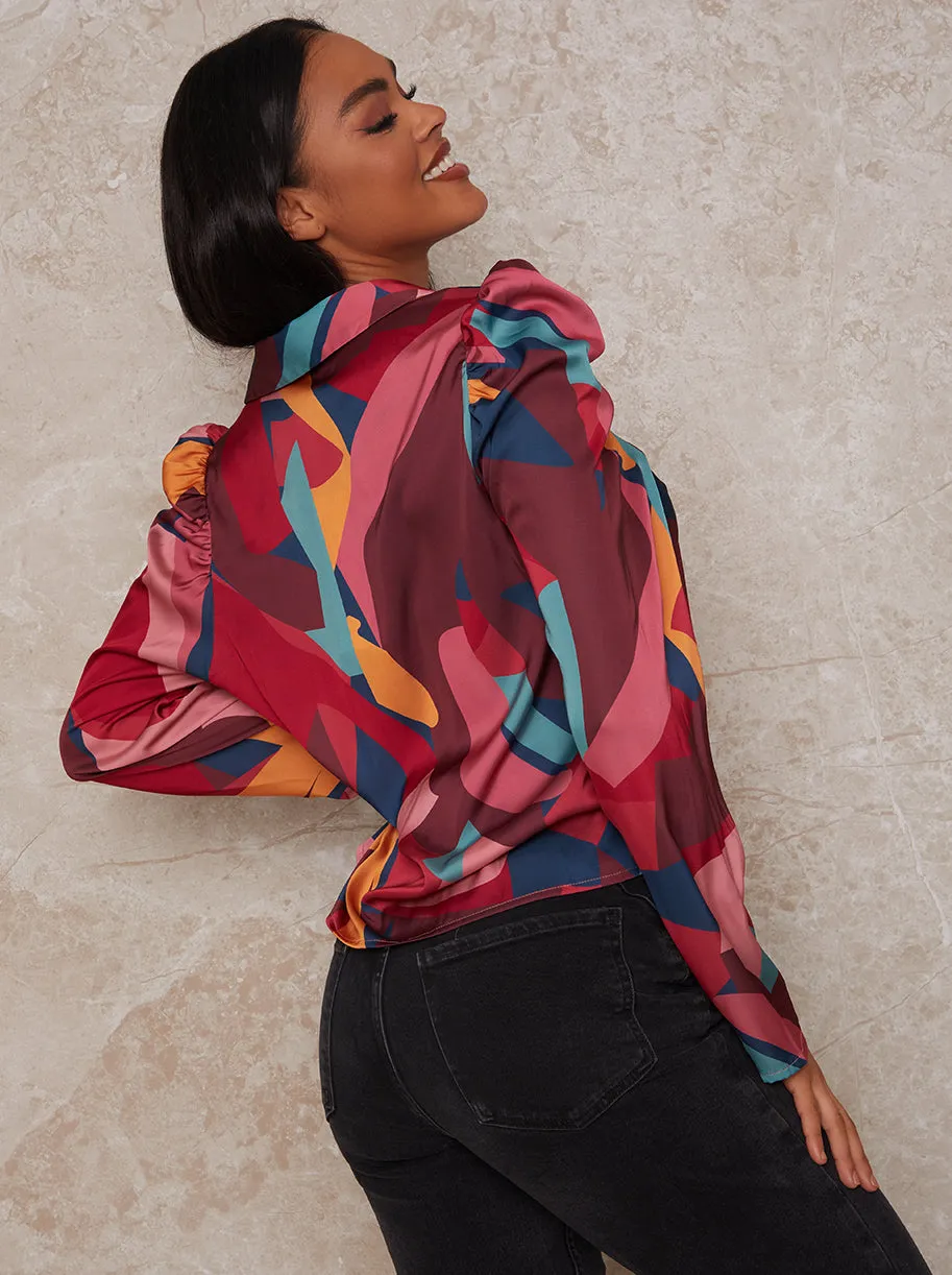 Exaggerated Puff Sleeve Graphic Print Shirt in Multi sold by Chi Chi London product image thumbnail 3