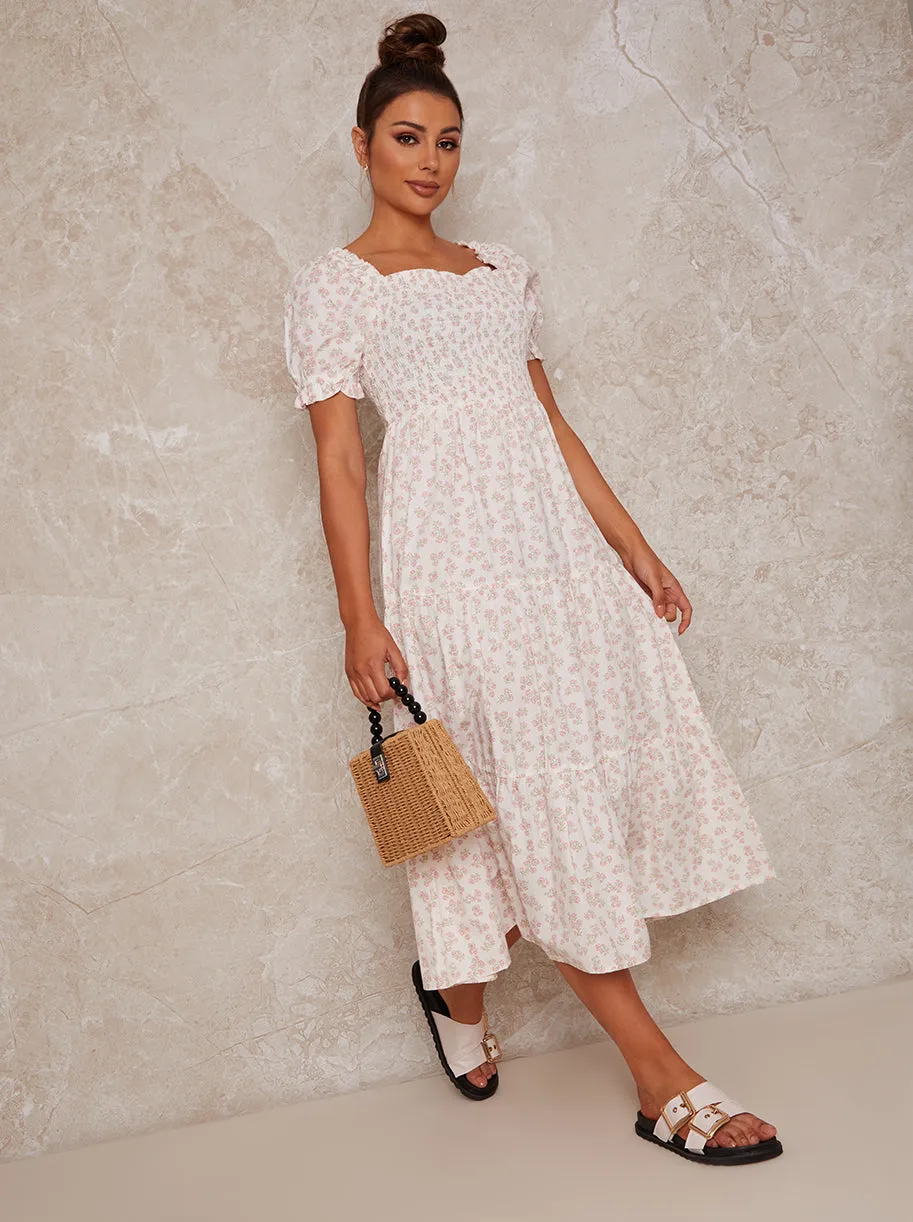 Puff Sleeve Floral Print Maxi Day Dress in Cream sold by Chi Chi London product image thumbnail 2