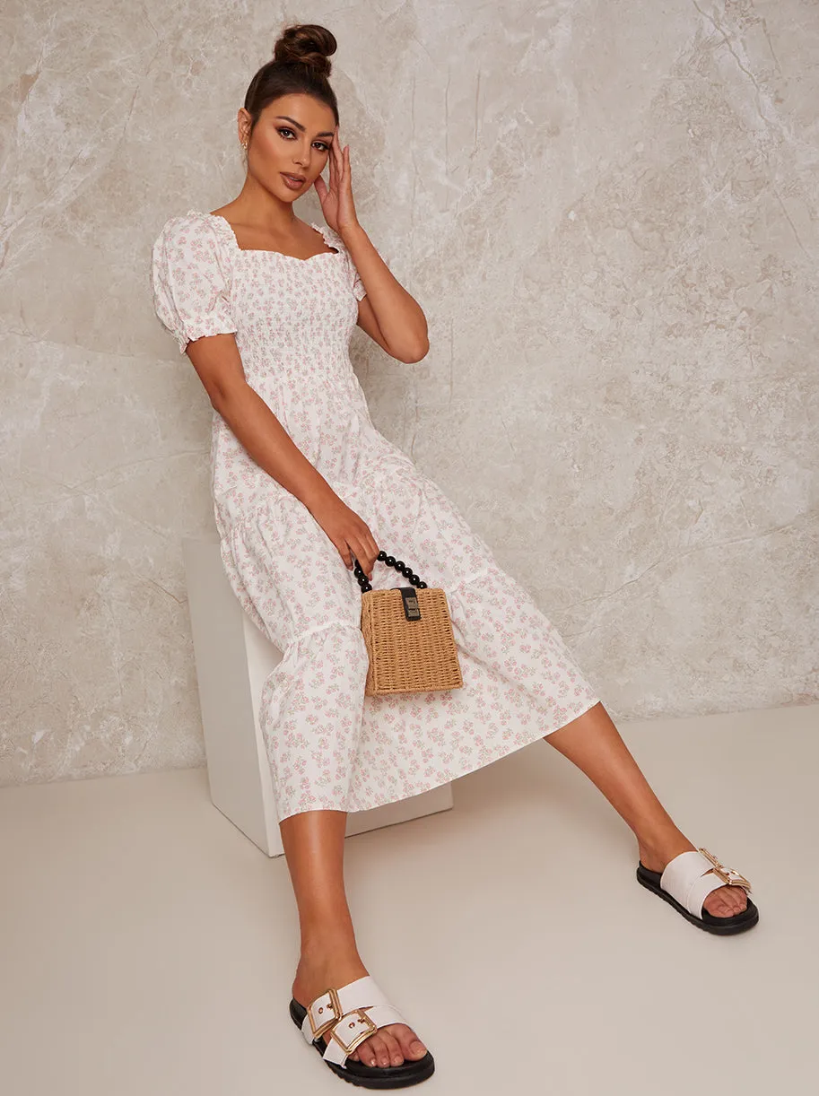 Puff Sleeve Floral Print Maxi Day Dress in Cream sold by Chi Chi London product image thumbnail 3