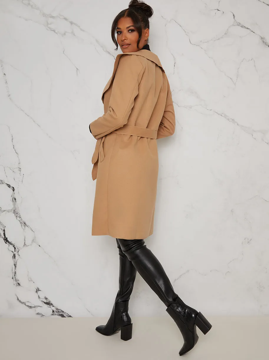 Belted Waterfall Coat Jacket in Beige sold by Chi Chi London product image thumbnail 3