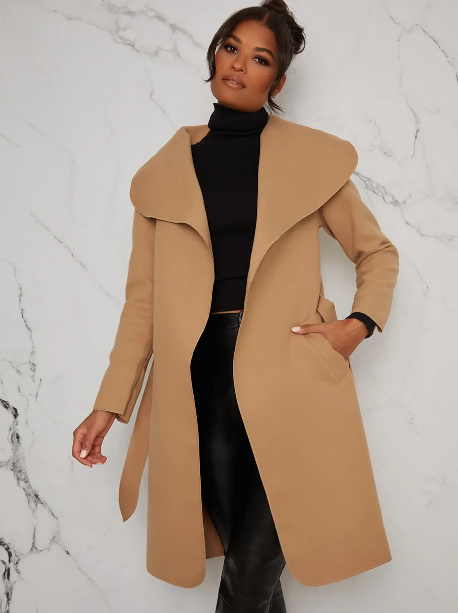 Belted Waterfall Coat Jacket in Beige sold by Chi Chi London product image thumbnail 2