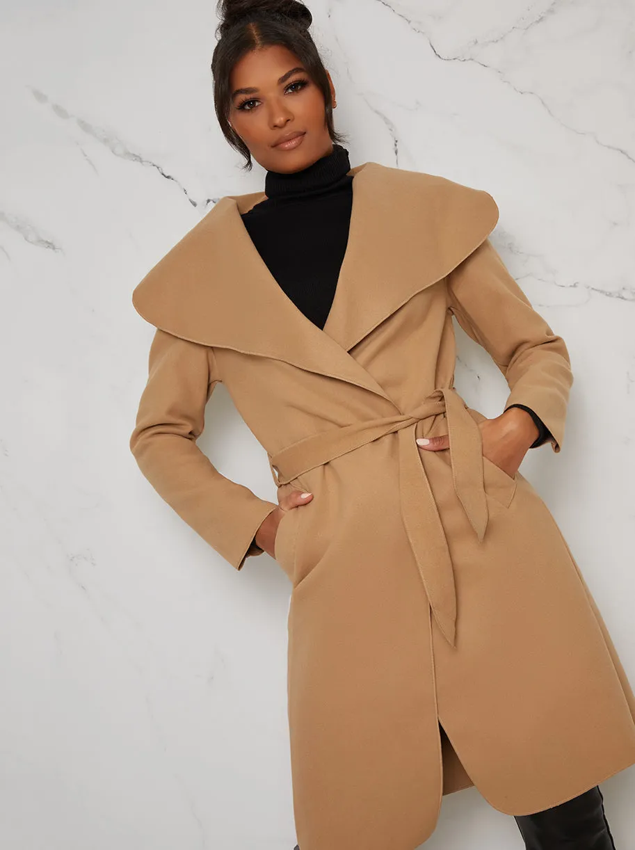 Belted Waterfall Coat Jacket in Beige sold by Chi Chi London product image thumbnail 4