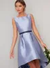 Low Back Contrast Midi Dip Hem Dress in Blue sold by Chi Chi London