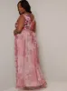 Plus Size Floral Print Tulle Maxi Dress in Pink sold by Chi Chi London