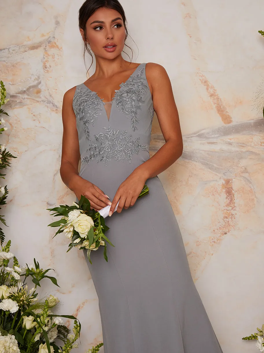 Lace Bodice Maxi Evening Dress in Grey sold by Chi Chi London product image thumbnail 3