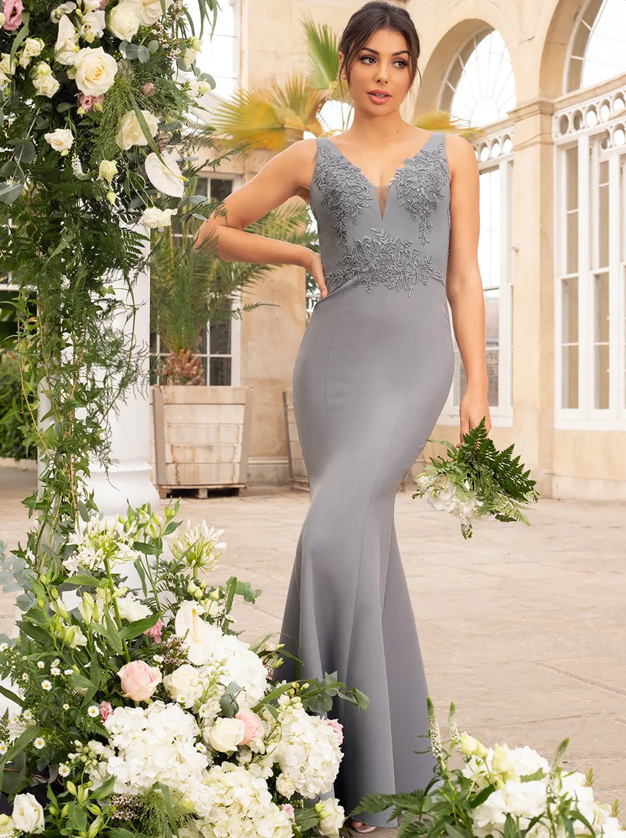Lace Bodice Maxi Evening Dress in Grey sold by Chi Chi London product image thumbnail 5