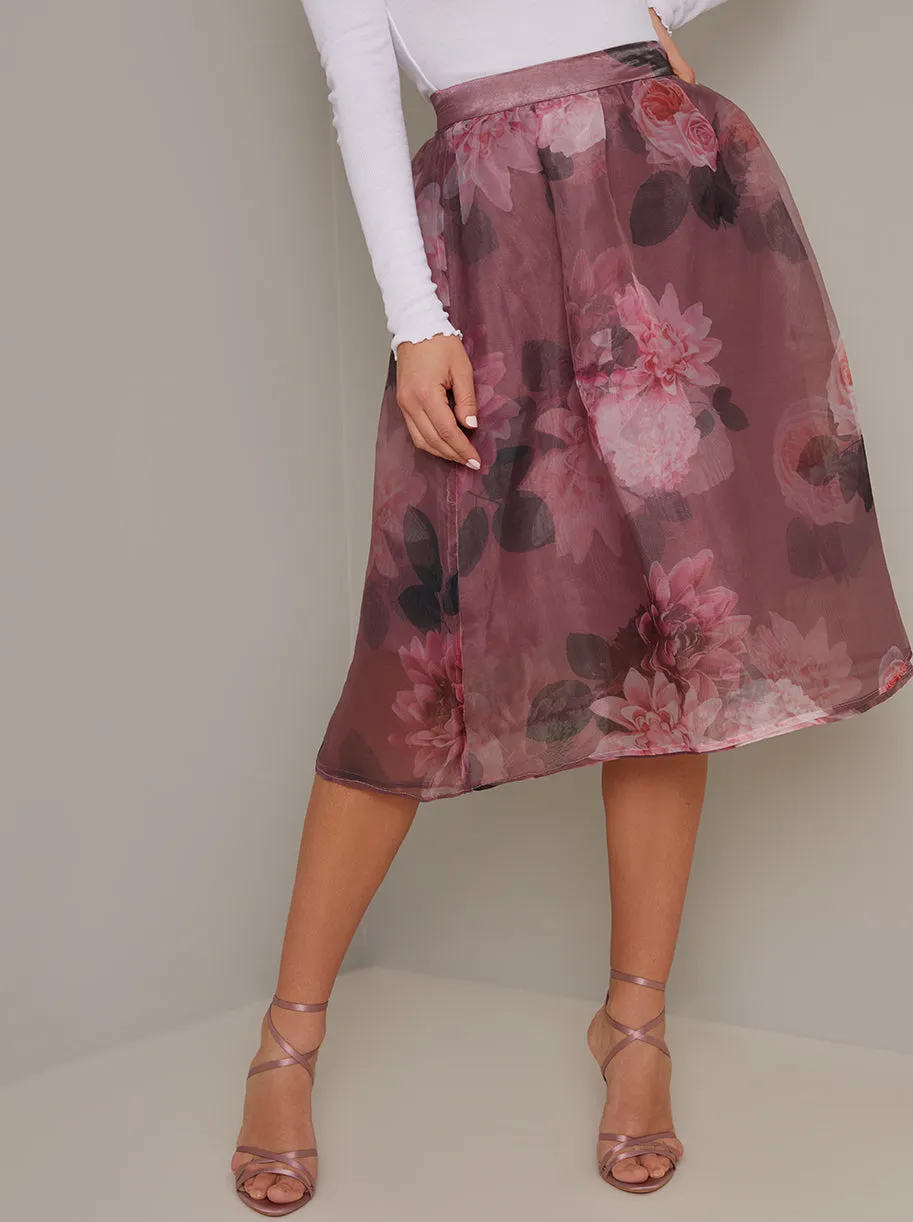Organza Floral Print Midi Skirt in Pink sold by Chi Chi London product image thumbnail 2