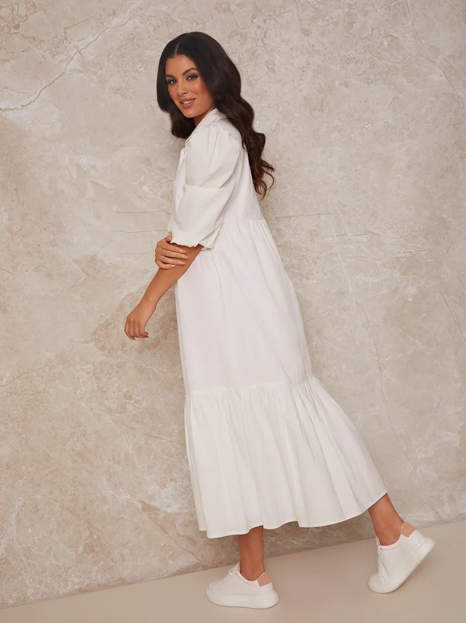 Tiered Maxi Shirt Dress in White sold by Chi Chi London product image thumbnail 4
