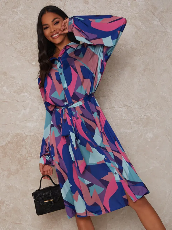 Graphic Print Shirt Dress in Multi sold by Chi Chi London