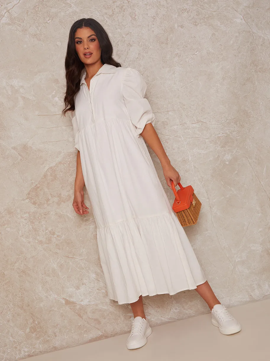 Tiered Maxi Shirt Dress in White sold by Chi Chi London product image thumbnail 2