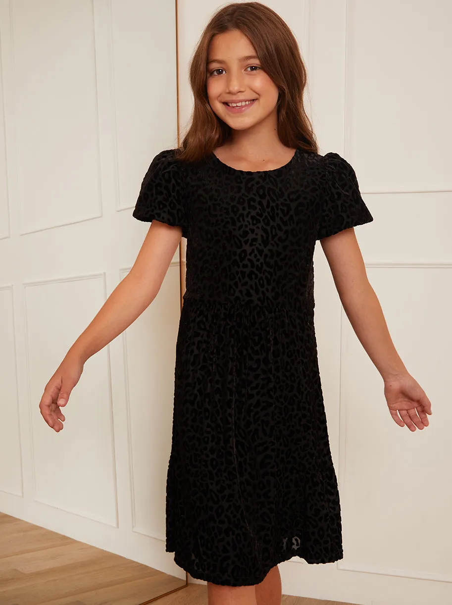 Older Girls Animal Devoré Midi Dress in Black sold by Chi Chi London product image thumbnail 2
