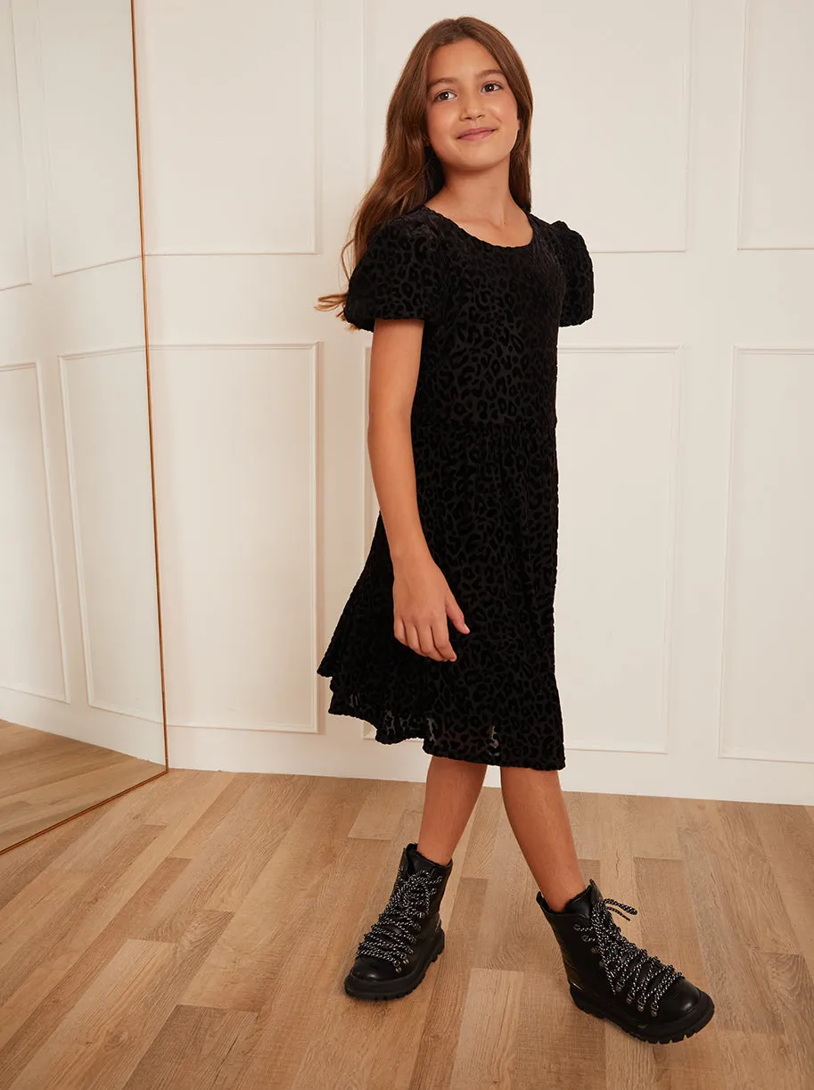 Older Girls Animal Devoré Midi Dress in Black sold by Chi Chi London product image thumbnail 4