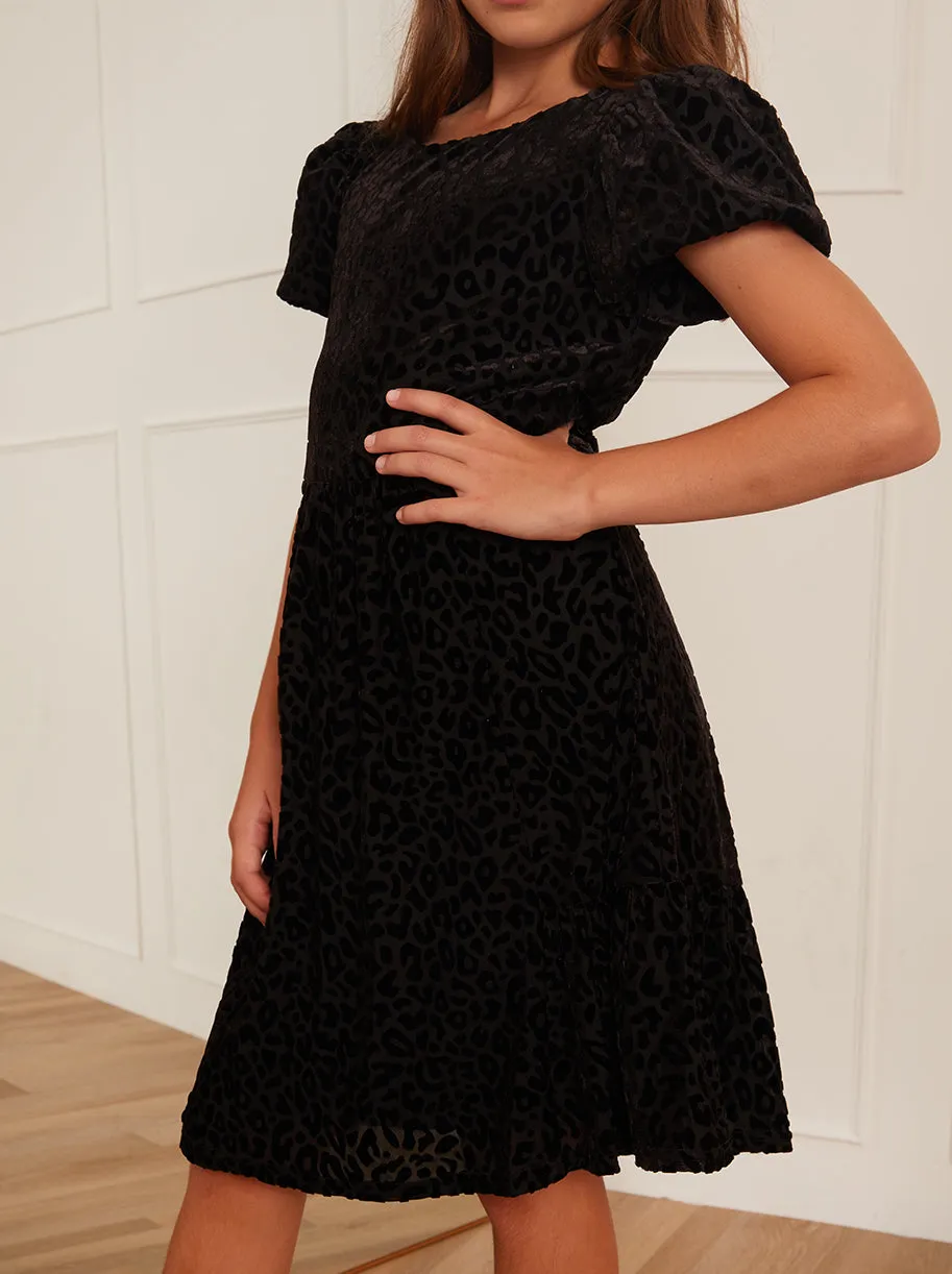 Older Girls Animal Devoré Midi Dress in Black sold by Chi Chi London product image thumbnail 3