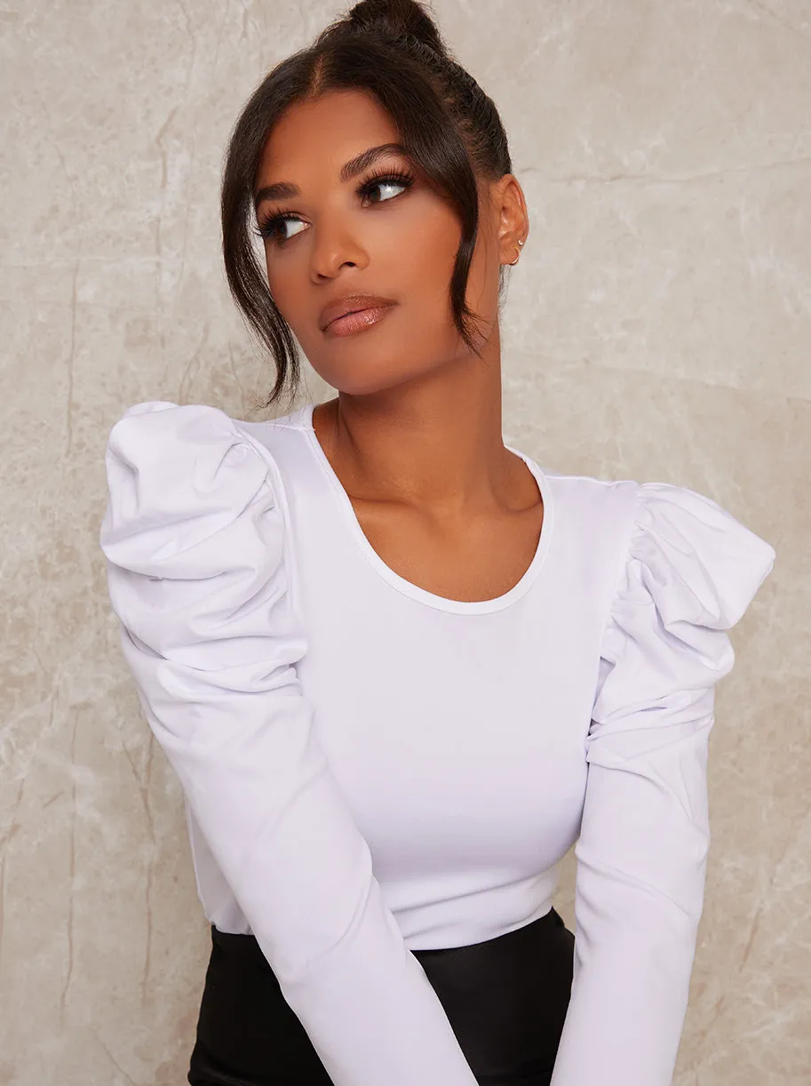 Ruched Puff Long Sleeve Top in White sold by Chi Chi London product image thumbnail 4