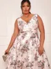 Plus Size Sleeveless Floral Print Dip Hem Dress in Pink sold by Chi Chi London