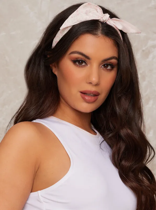 Floral Print Satin Hair Scarf in Pink sold by Chi Chi London