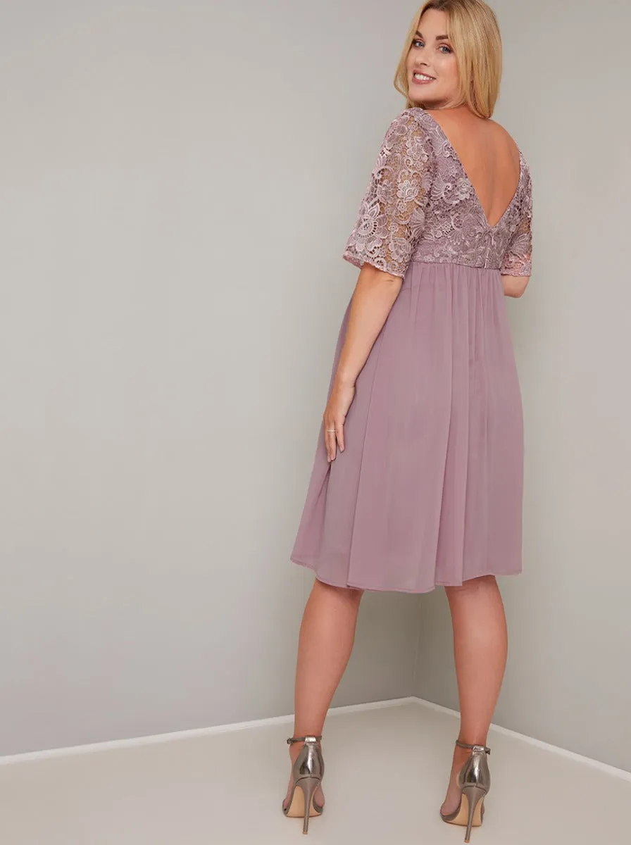 Maternity Lace Bodice 3/4 Sleeve Midi Dress in Pink sold by Chi Chi London product image thumbnail 4