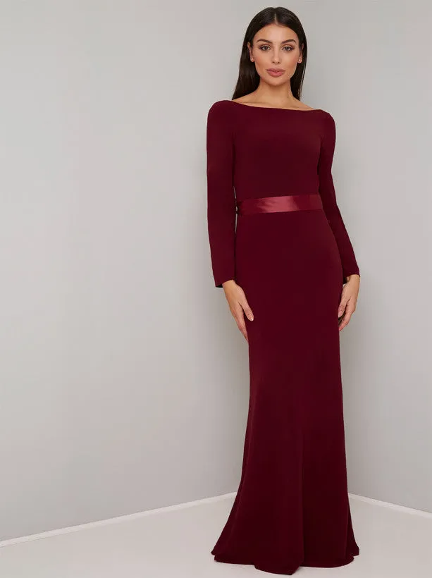 Open Back Bow Detail Maxi Dress in Red sold by Chi Chi London