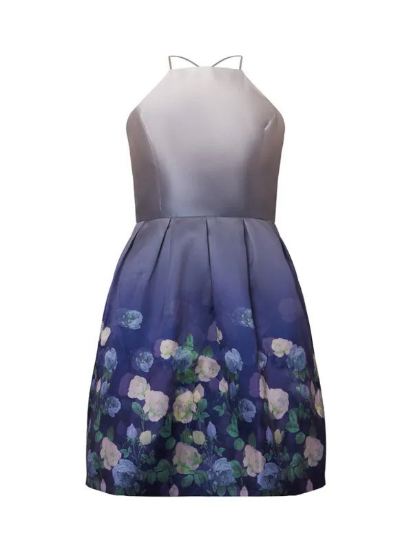 Plus Size Halter Neck Floral Print Dress in Blue made by Chi Chi London