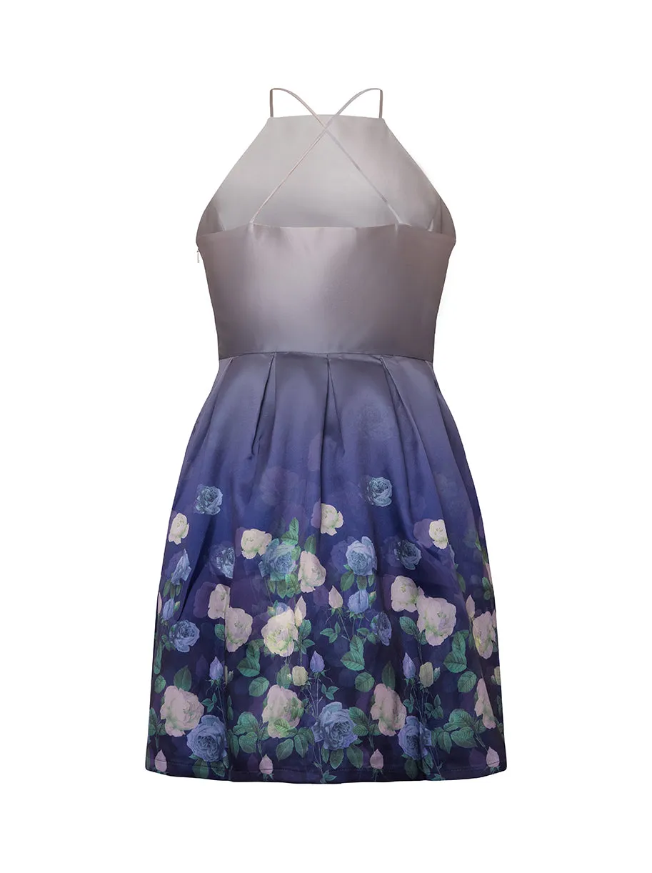 Plus Size Halter Neck Floral Print Dress in Blue sold by Chi Chi London product image thumbnail 2