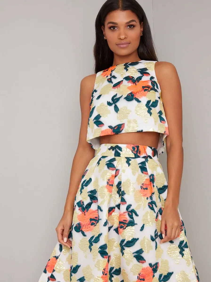 Floral Jacquard Crop Top in Multi sold by Chi Chi London