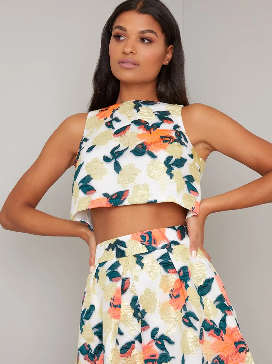 Floral Jacquard Crop Top in Multi sold by Chi Chi London product image thumbnail 3