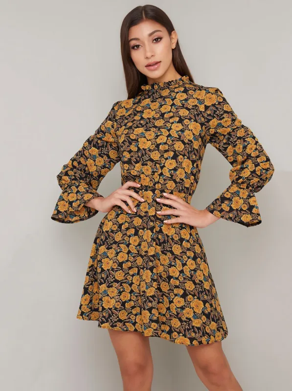 Ditsy Floral Print Mini Dress in Multi made by Chi Chi London