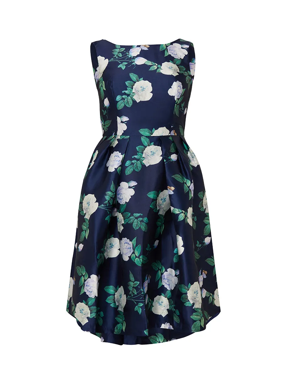 Plus Size Boat Neck Floral Print Skater Dress in Navy sold by Chi Chi London