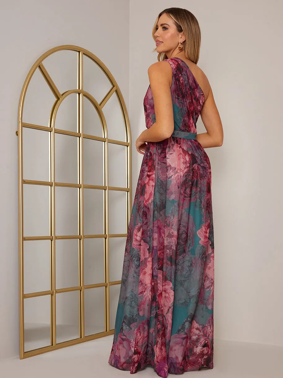 One Shoulder Floral Print Maxi Dress in Green sold by Chi Chi London product image thumbnail 4