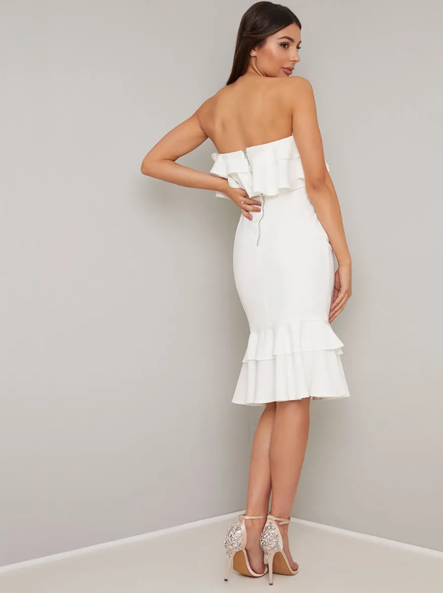 Bandeau Ruffle Detail Bodycon Midi Dress In White sold by Chi Chi London product image thumbnail 3