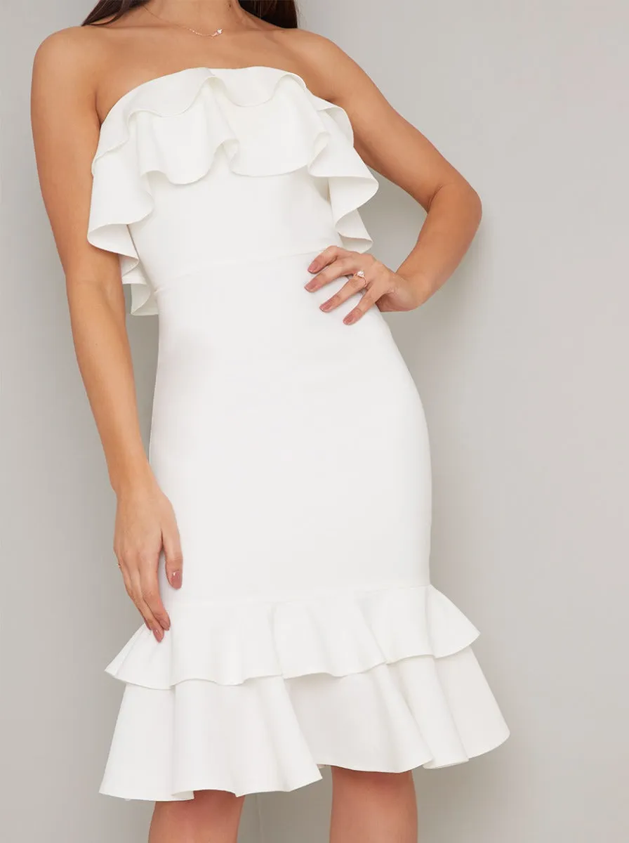 Bandeau Ruffle Detail Bodycon Midi Dress In White sold by Chi Chi London product image thumbnail 2