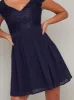Petite Cap Sleeve Lace Chiffon Mini Dress in Blue sold by Chi Chi London