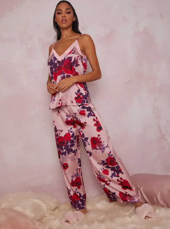 Floral Print Cami Pyjama Set in Pink sold by Chi Chi London