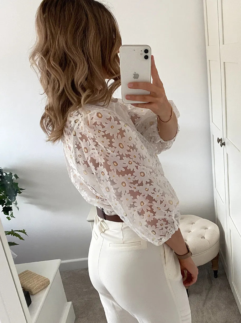 Ballon Sleeve Lace Top in White sold by Chi Chi London product image thumbnail 3