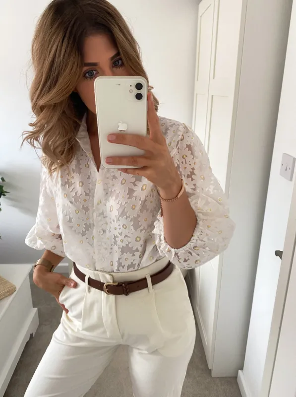 Ballon Sleeve Lace Top in White sold by Chi Chi London