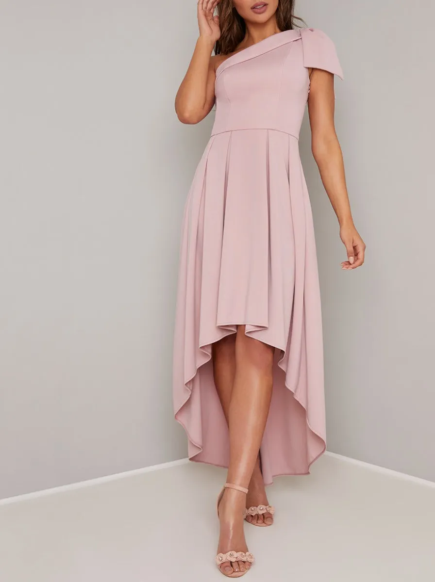 One Shoulder Bow Midi Dip Hem Dress in Pink sold by Chi Chi London product image thumbnail 3
