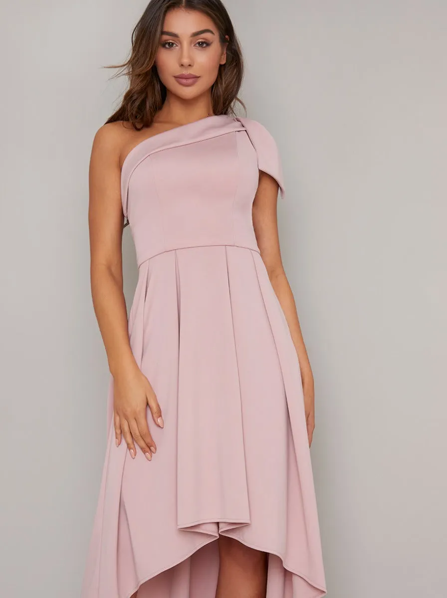 One Shoulder Bow Midi Dip Hem Dress in Pink sold by Chi Chi London product image thumbnail 4