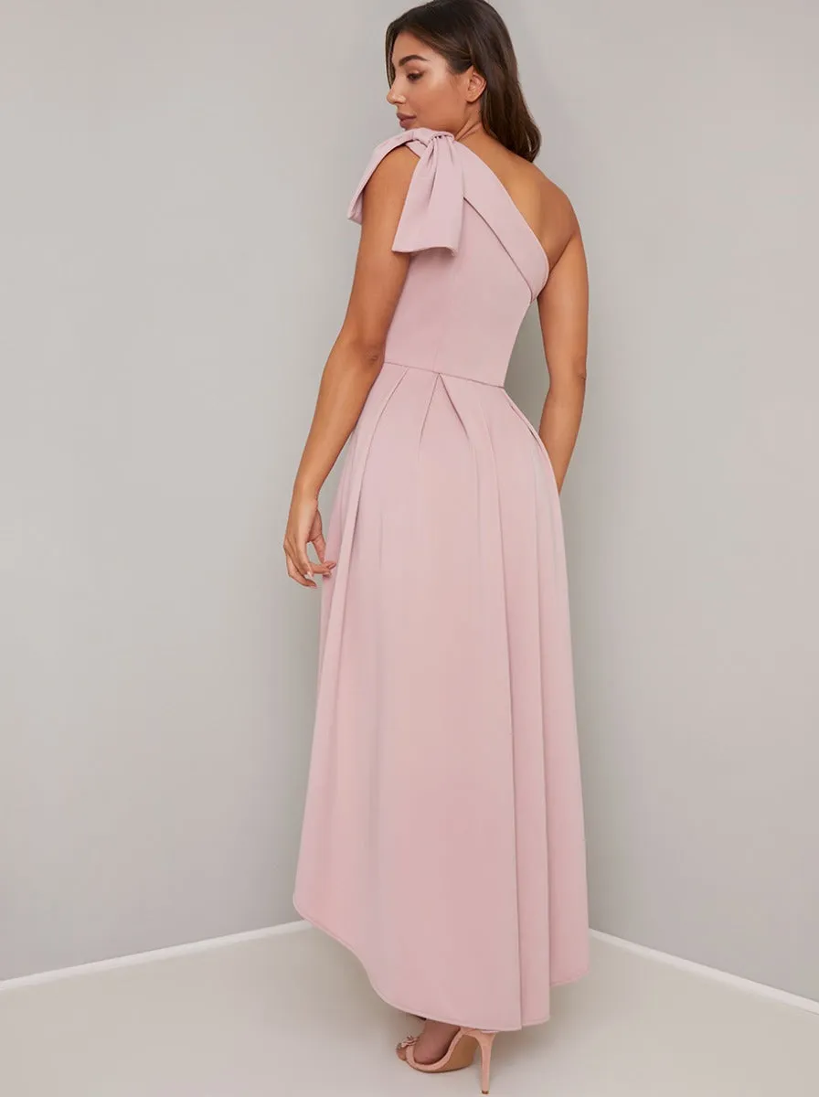 One Shoulder Bow Midi Dip Hem Dress in Pink sold by Chi Chi London product image thumbnail 2