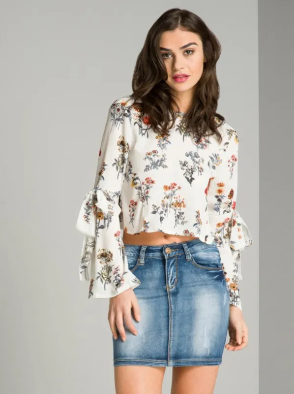 Washed Denim Mini Skirt in Blue sold by Chi Chi London