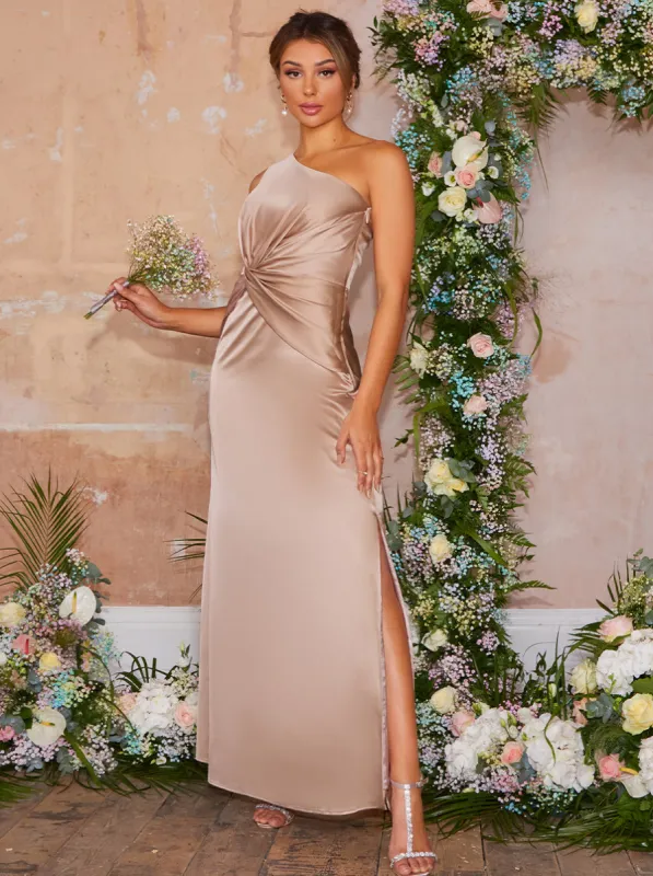 One Shoulder Maxi Dress in Champagne sold by Chi Chi London